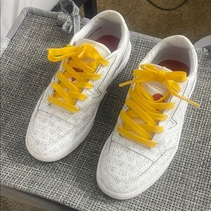 Vans White Sneakers with Yellow Laces